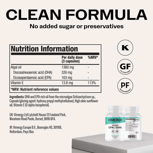 VIMERGY Vegan EPA/DHA Vitamins Supplements Capsules