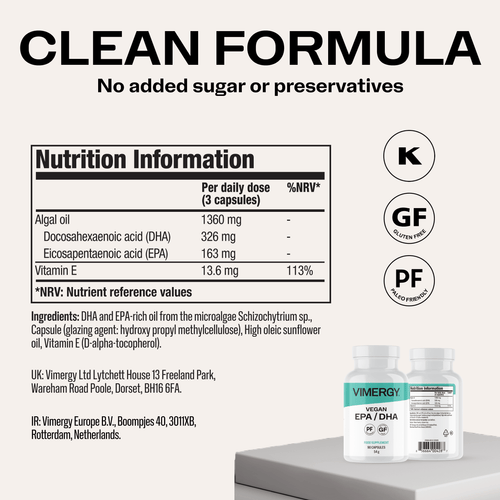 VIMERGY Vegan EPA/DHA Vitamins Supplements Capsules